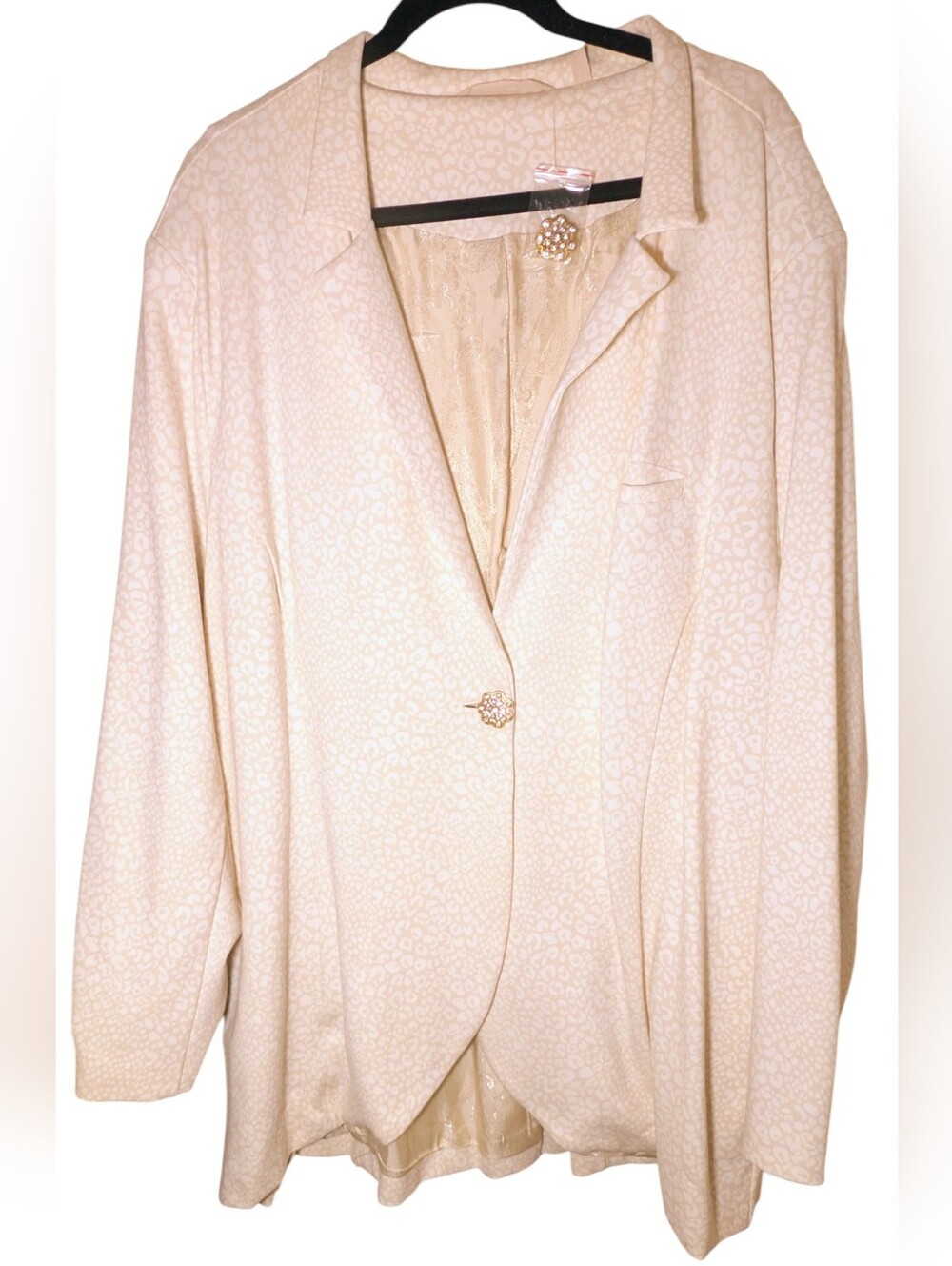 Soft Surroundings Cream Leopard Blazer Jacket 3X NWOT Crystal Button Plus